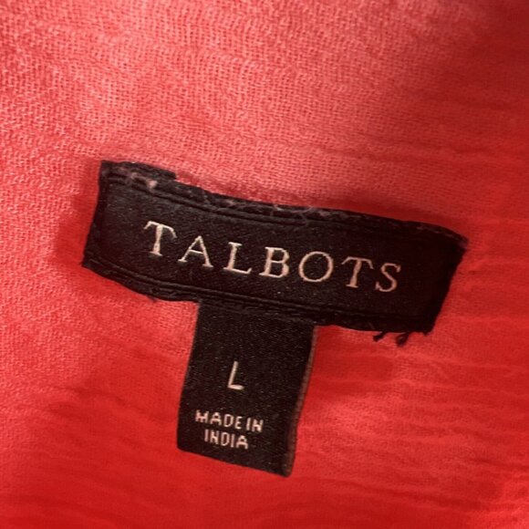 Talbots Women's Blouse Size Large 100% Cotton Coral Roll Tab Long Sleeve Gauzy - Picture 3 of 8
